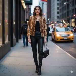 Vintage 90s Silk Leopard Print Bomber Jacket